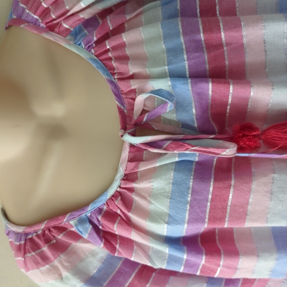 J. Crew Metallic Pastel Striped Rainbow Peasant Top S - Picture 10 of 16